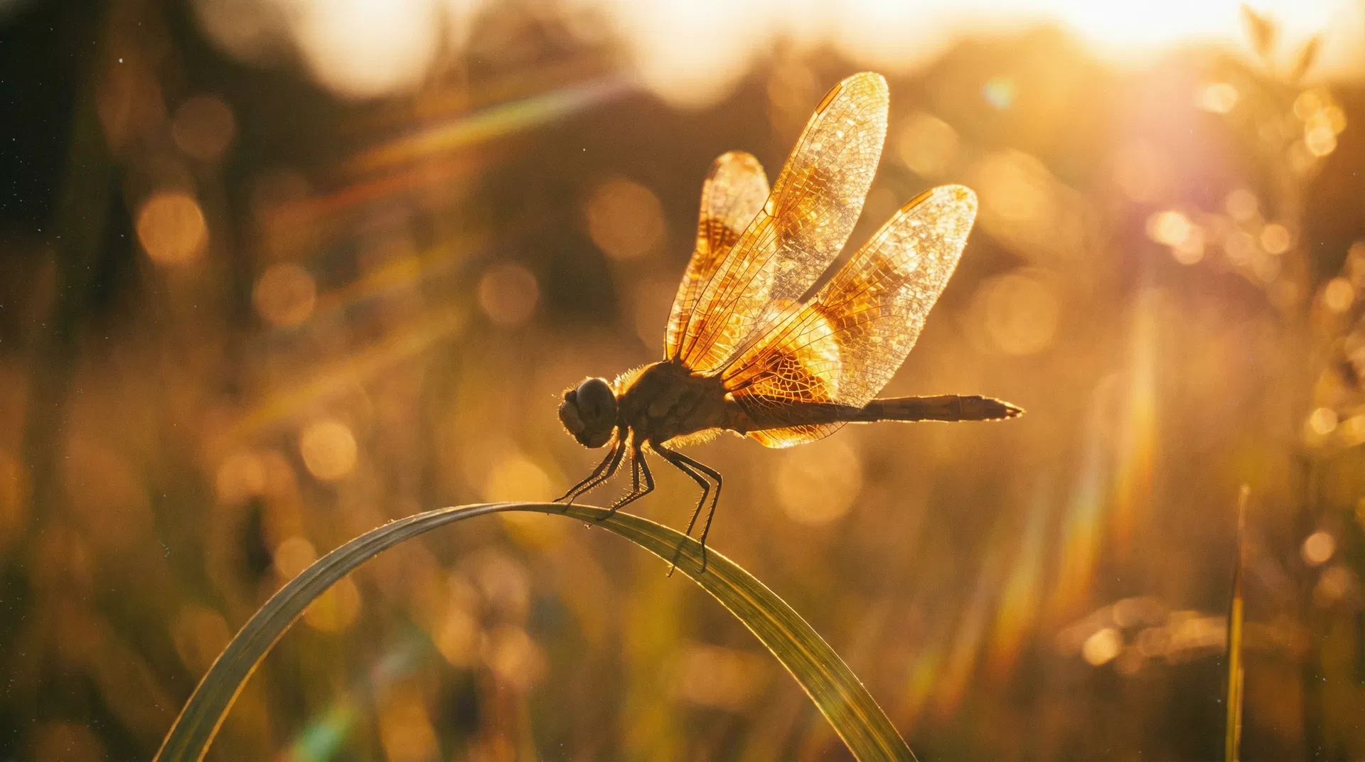Dragonfly in golden backlight