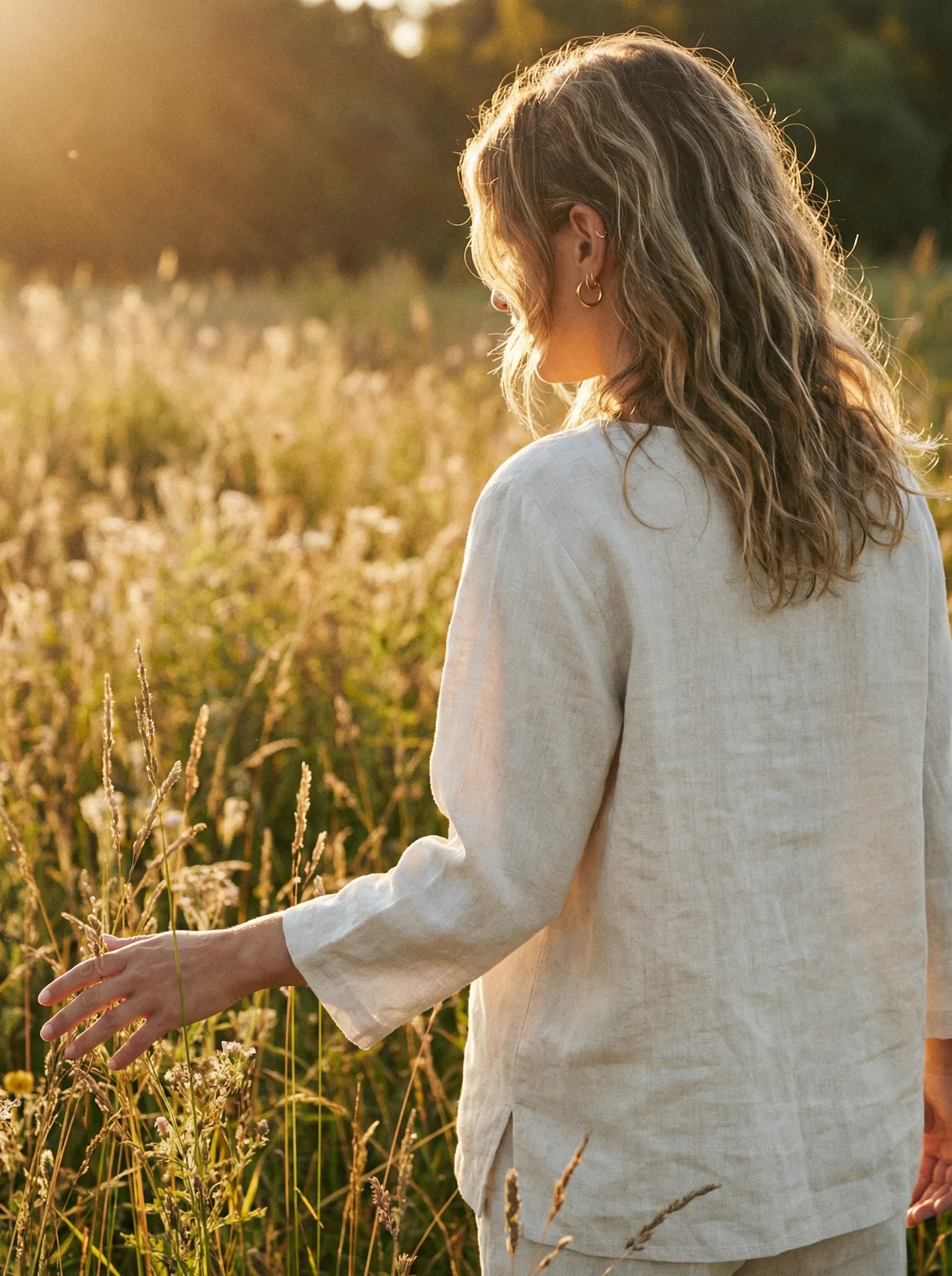 Woman in golden meadow
